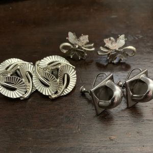 Lot of 3 silver clip on earrings